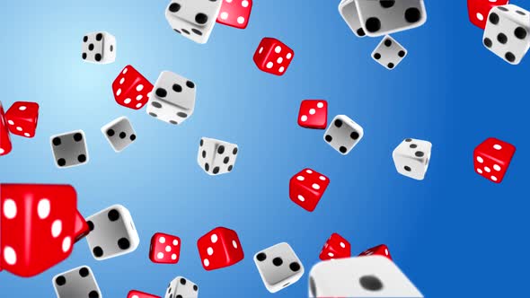 Red White dice Falling Casino slow Motion Graphic.