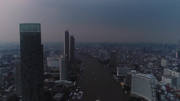 4K aerial drone footage of Bangkok skyline.