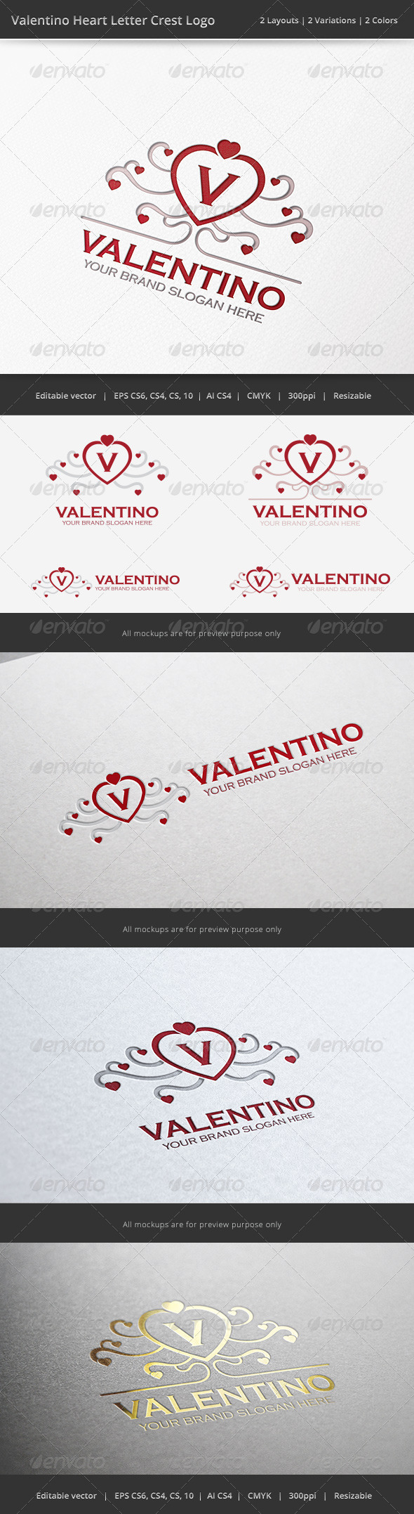 Valentino Heart Letter Crest Logo