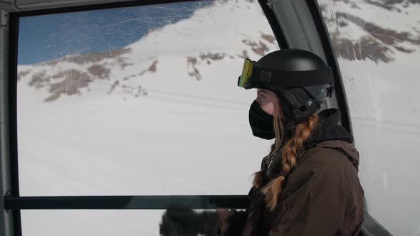 Woman In Skiwear Putting On Face Mask And Ski Mask