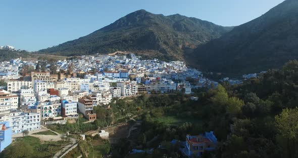 AERIAL: Chefchaouen blue city in Morocco