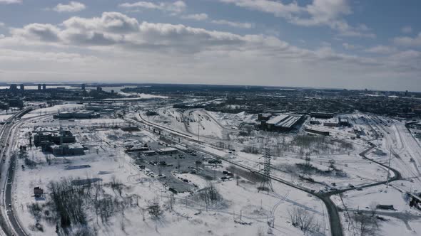 4K winter city industrial bridge highway seq 001/003