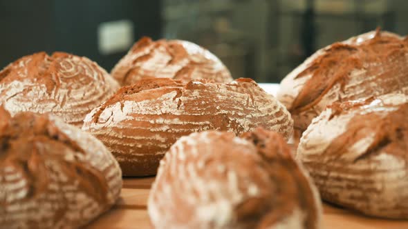 Freshly baked sourdough bread, hot steaming bread from the oven, fresh out of the oven, close up