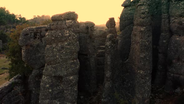 View of Majestic Gray Rock Formations During Sunset