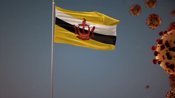 Brunei Flag With Corona Virus Attac 4K 