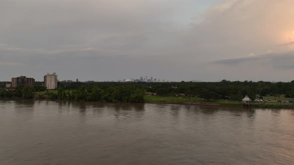 Aerial approach of Audubon park and the city of New Orleans, Louisiana