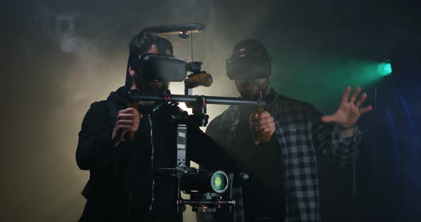 Cameramen in VR Glasses Working on Film Set