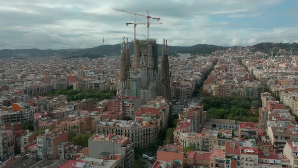 Aerial View. Santa Eulalia Cathedral Sagrada Familia Barcelona.