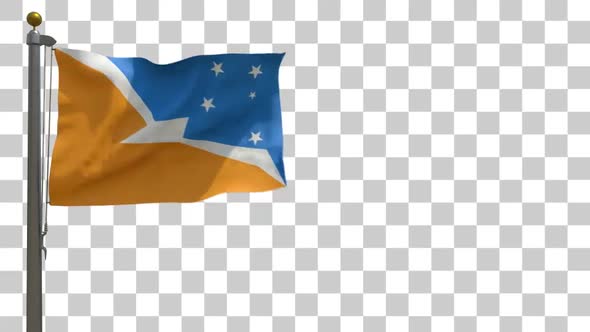 Tierra del Fuego Province Flag on Flagpole with Alpha Channel - 4K