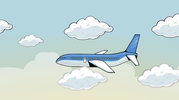 Cartoon Airplane Flying in The Sky