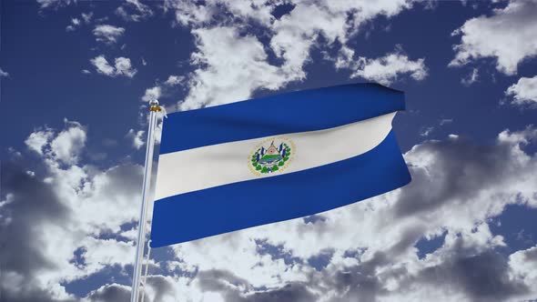 El Salvador Flag With Sky 4k