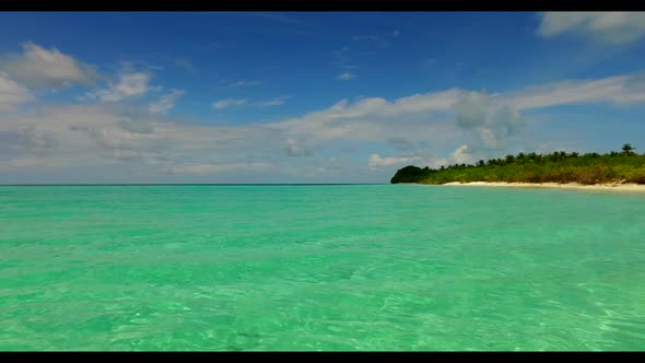 Aerial sky of relaxing shore beach wildlife by blue lagoon and clean sandy background of a picnic in