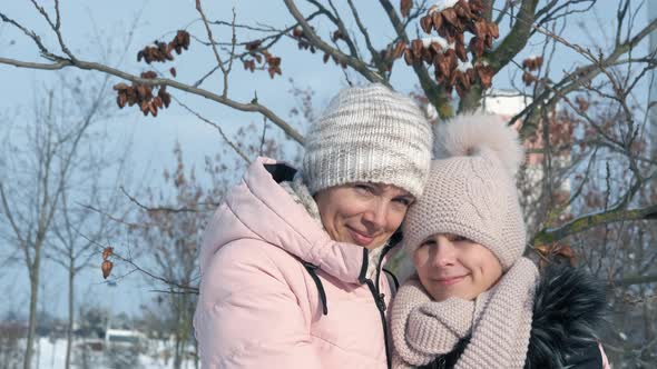 Small Family in Winter Forest