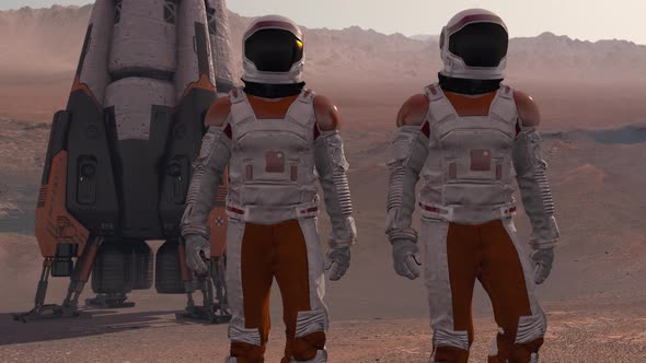 Astronaut Wearing Space Suit Walking on the Surface of Mars