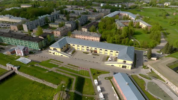 Beautiful Aerial View of the White Chatolic Church Basilica in Latvia Aglona