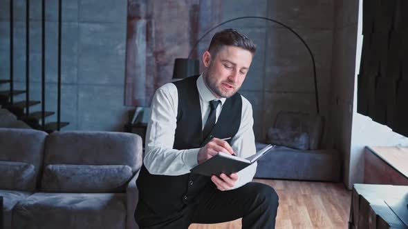 Young Business Man Caucasian Nationality with Beard Middle Aged Classic Clothes White Shirt Black