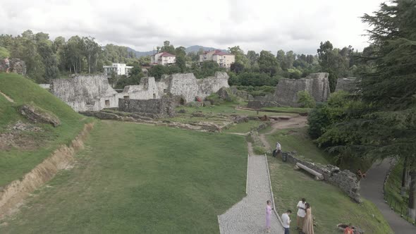 Aerial view of Petra Fortress in Tsikhisdziri. Georgia. summer 2021