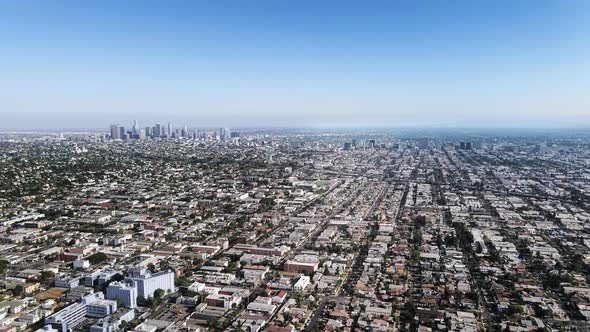 Aerial panorama of downtown and financial district in Los Angeles, California