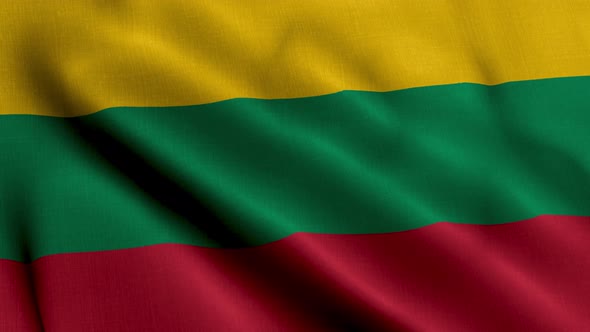 Lithuania Satin Flag. Waving Fabric Texture of the Flag of Lithuania, Real Texture Waving Flag of th