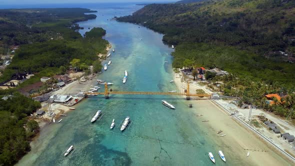 The Yellow Bridge Connecting Nusa Lembongan and Cennigan Islands in Bali