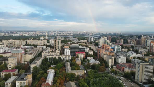 Aerial Shot The City Kyiv Sunset