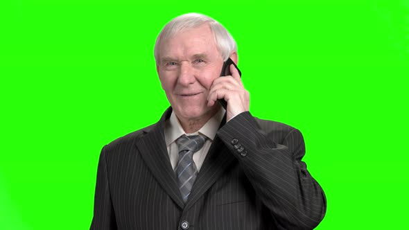 Cheerful Old Politician Talking on Phone.