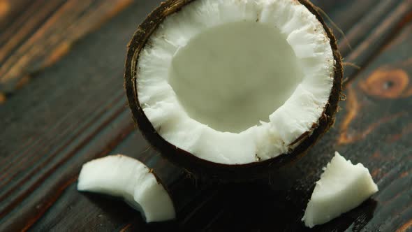 Cracked Coconut on Table 