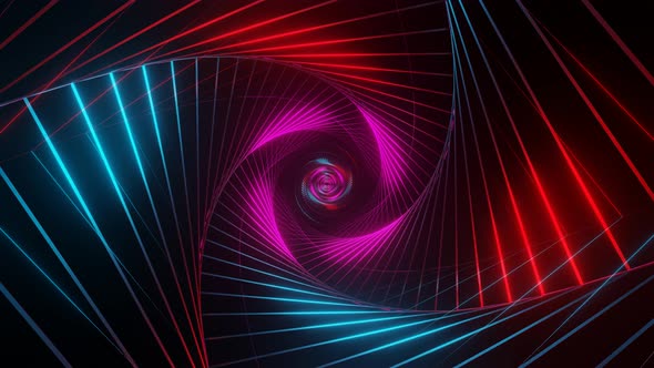 Seamless Animation with Moving Forward Twisted Blue Red Triangle Dark Tunnel