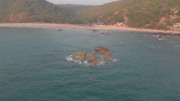 4k drone footage showing the beautiful coastline of Arambol Village, India