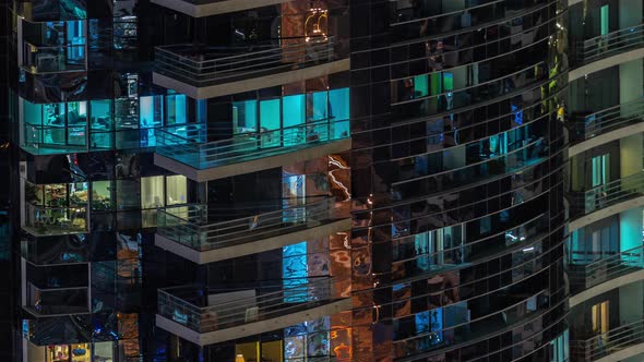 Night View of Glowing Windows in Apartment Tower Timelapse