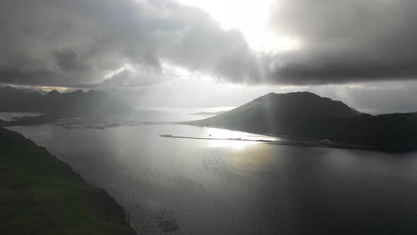 Aerial view of Mukushin Bay, Unalaska island, Alaska, United States..