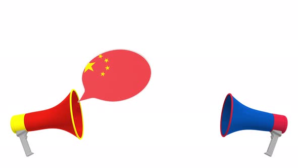 Speech Bubbles with Flags of South Korea and China