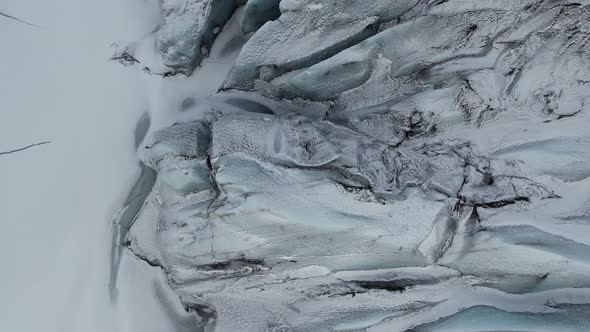 Aerial view of Svinafellsjokull Glacier in wintertime in Iceland.