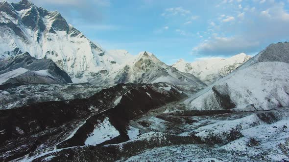 Island Peak Mountain and Lhotse South Face at Sunset. Aerial View