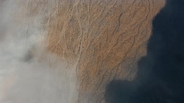 Aerial Drone Panorama of Death Valley Desert on Winter Day. Desert at Sunrise