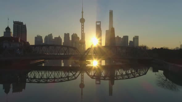 Shanghai at Sunrise. Aerial View