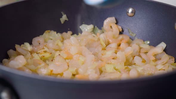 Preparation of Peeled Shrimp Closeup