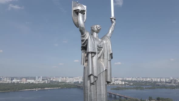 Kyiv, Ukraine: Aerial View of the Motherland Monument. Flat, Gray