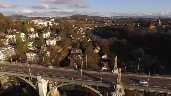 Aerial view of Kornhausbrucke bridge in Bern