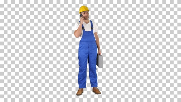 Construction Worker On Telephone, Alpha Channel