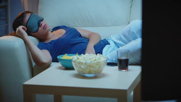 Woman Sleeping with Eye Covering Mask