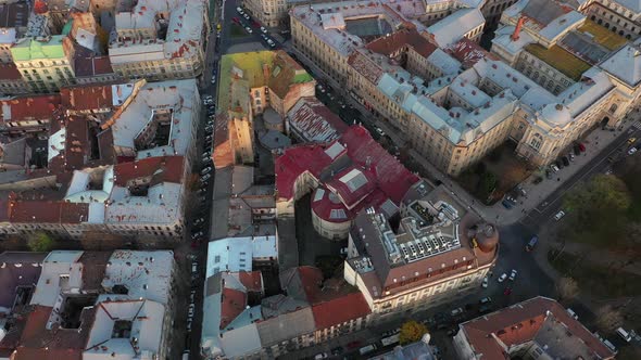 Aerial View of the Historical Center of Lviv