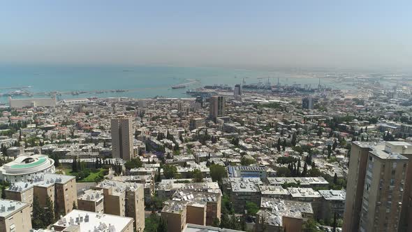 Aerial view of the port and the city of Haifa 