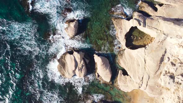 Nature Sea Waves on the Rocky Coast Water Texture Aerial View Over the Ocean Cyprus