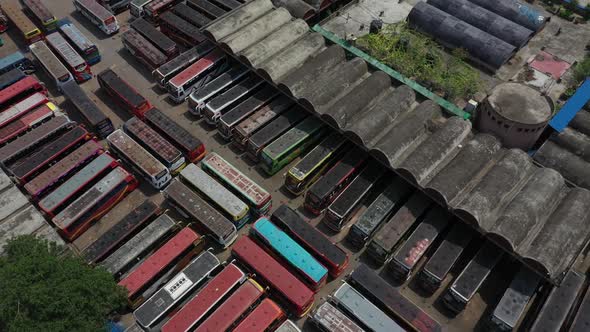 Aerial view of Mohakhali bus station in Dhaka, Bangladesh.