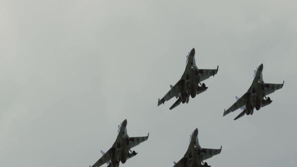 Group of flanker fighters in formation during air show