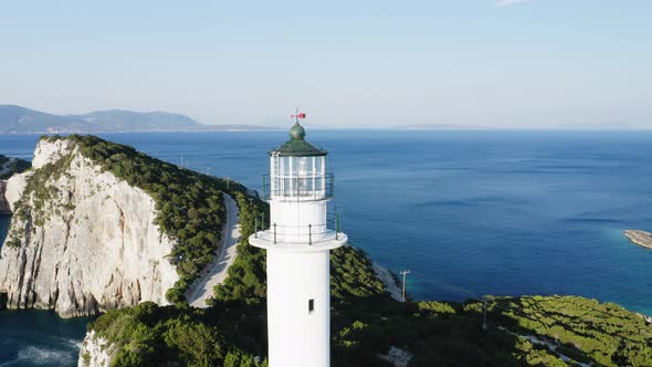 Aerial view of top of lighthouse, Cape of Ducato, Lefkada.