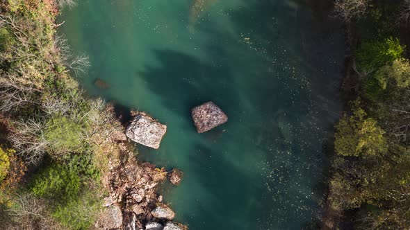 Aerial Above Beautiful Teal River Bed