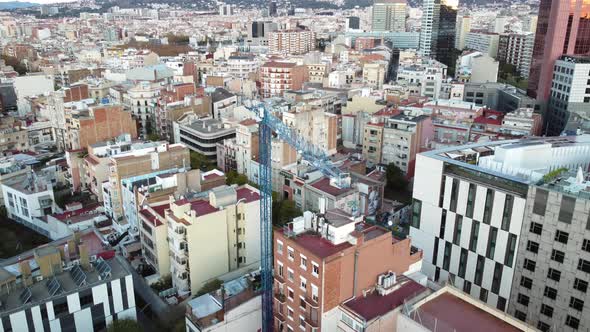 Aerial Shot of Densely Builtup Area with Apartment Houses in Barcelona Spain
