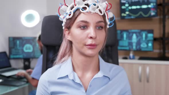 Female Patient Wearing Brainwave Scanning Headset